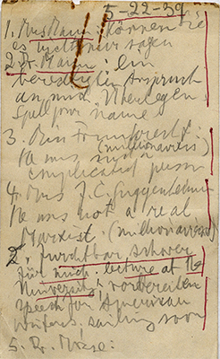 Hilde Mosse in Wertham's May 22 1939 notes